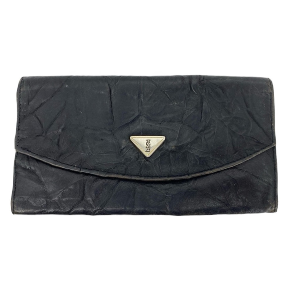 Yves Saint Laurent Vintage Black Crinkle Leather Wallet